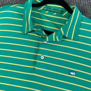 Southern Tide Mens L Golf Polo Shirt Green‎ Yellow Striped Wild Dunes Resort